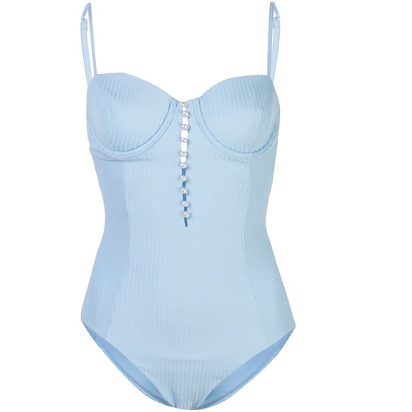 NEW ONIA Andrea BABY BLUE Ribbed FAUX PEARL One Piece SWIMSUIT XL - Picture 6 of 15